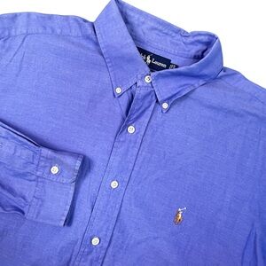 Ralph Lauren Men's Yarmouth 100% Cotton Pinpoint Oxford 17 1/2-34 Blue Shirt EUC